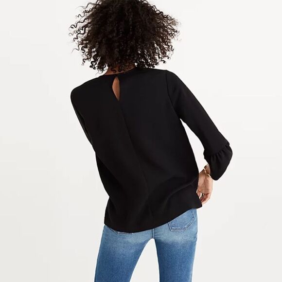 Madewell Black Bell Sleeve Crepe Top with Keyhole Back Sleek and Swingy Top XXS - Picture 3 of 12